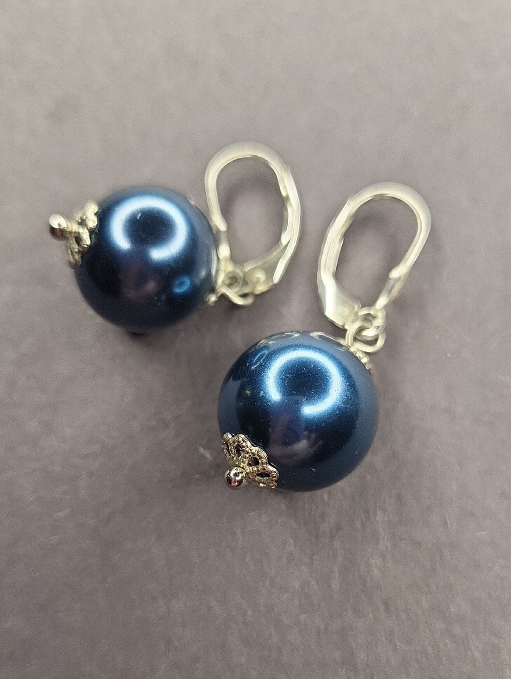 Elegant Royal Blue 14mm Pearl Drop Earrings